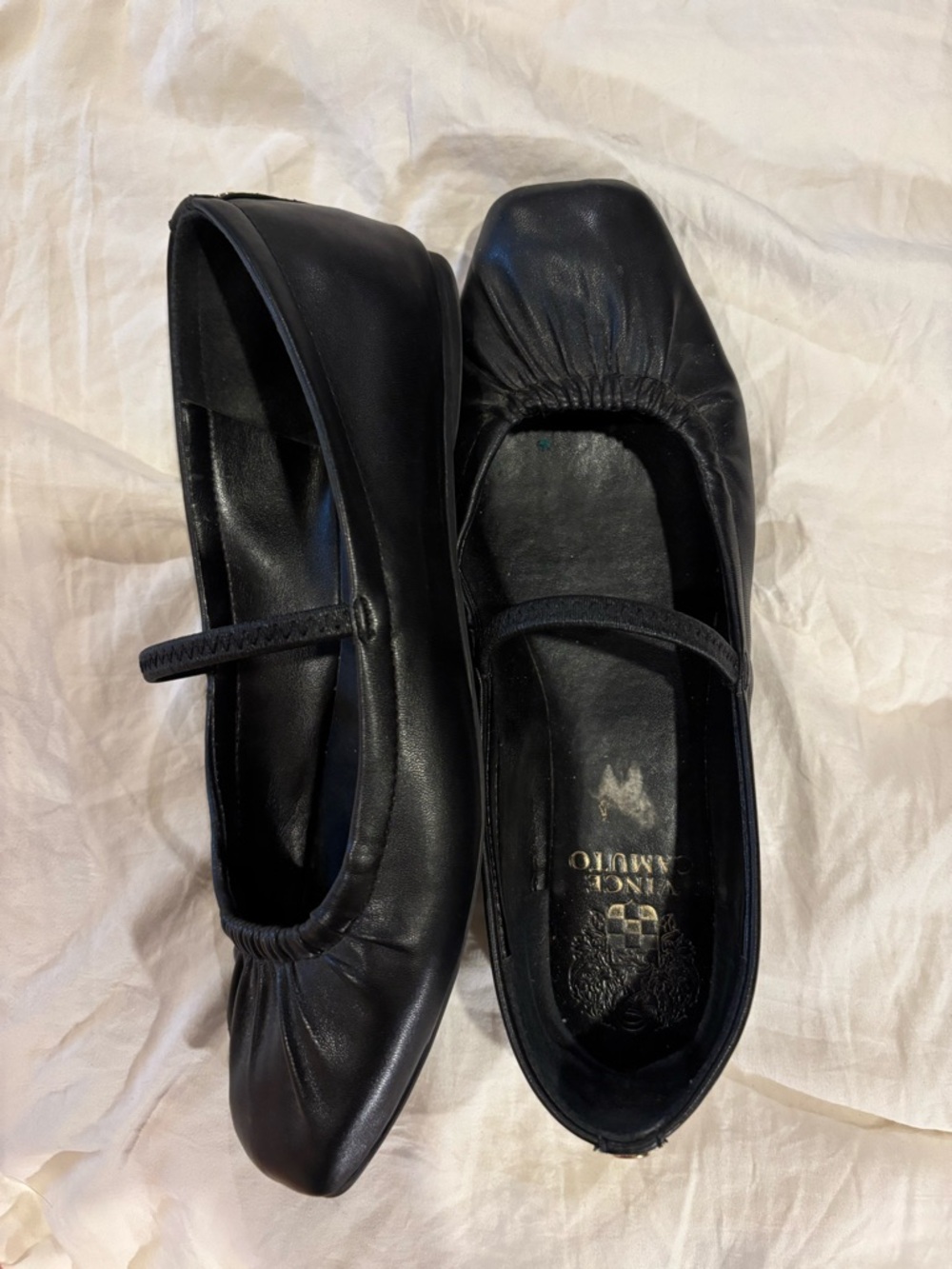 Vince Camuto Black Leather Mary Jane Ballet Flats